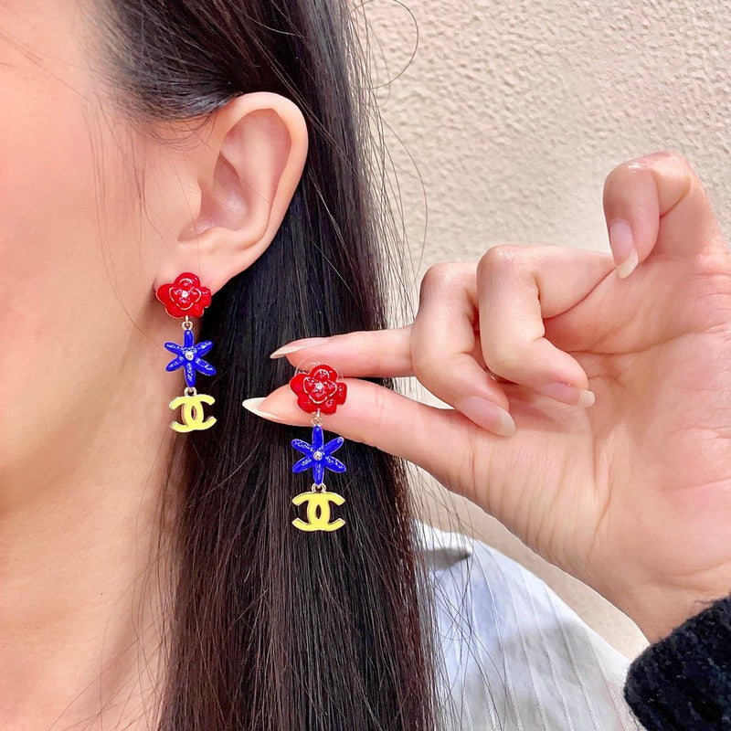 18K CC Color Camellia Earrings