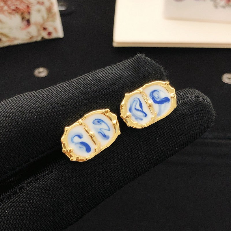 18K CD Sky Blue Gold Earrings