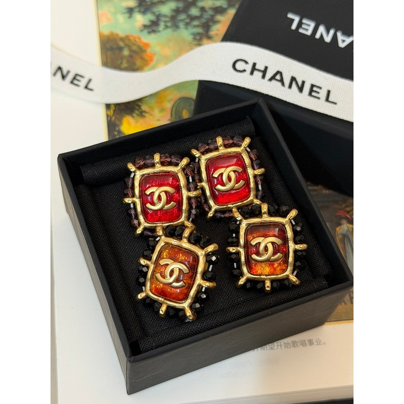 18K CC Red & Yellow Earrings