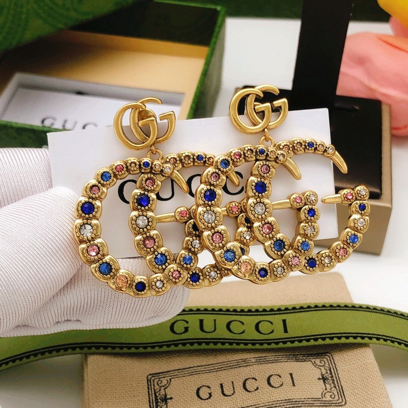 18K GG Big Crystal Gold Earrings
