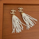 18K CC Pearl Tassel Earrings
