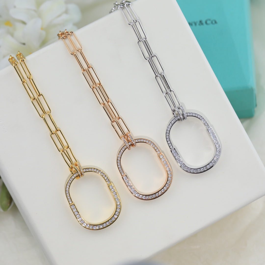 18K T Lock Pendant Pave Diamonds Necklace