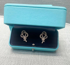 18K T Keys Woven Diamond Earrings