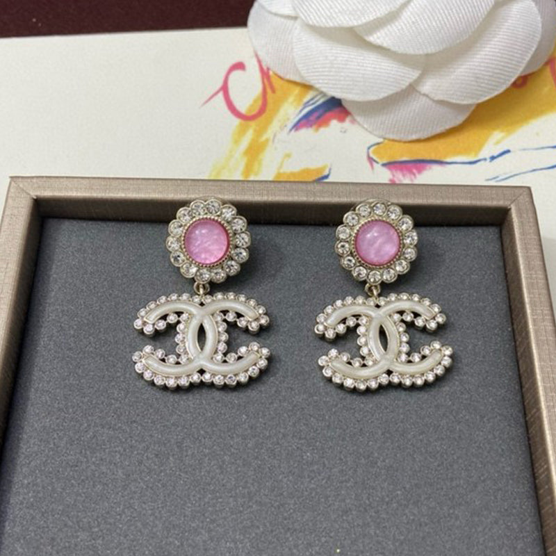 18K CC Pink Crystal Pave Diamond Earrings