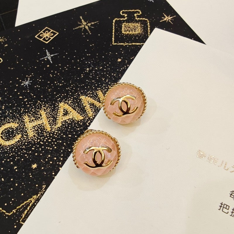 18K CC Black & Pink Round Earrings