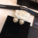 18K CC Round Pearl Diamond Earrings
