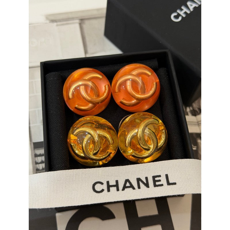 18K CC Orange & Red Crystal Round Earrings