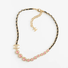 18K CHANEL CC Pink Crystals Leather Necklace