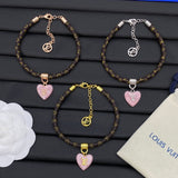 18K Louis Leather Pink Heart Bracelet