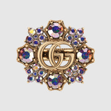 18K Gucci Double G Crystal Flower Ring