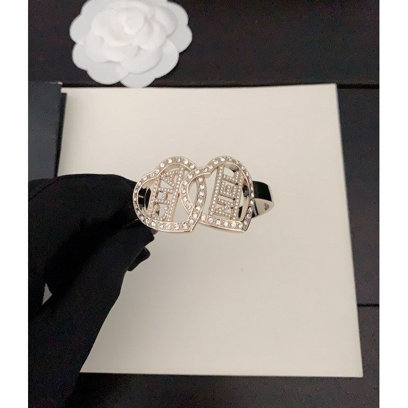 18K CC Diamond Heart Cuff Bracelet