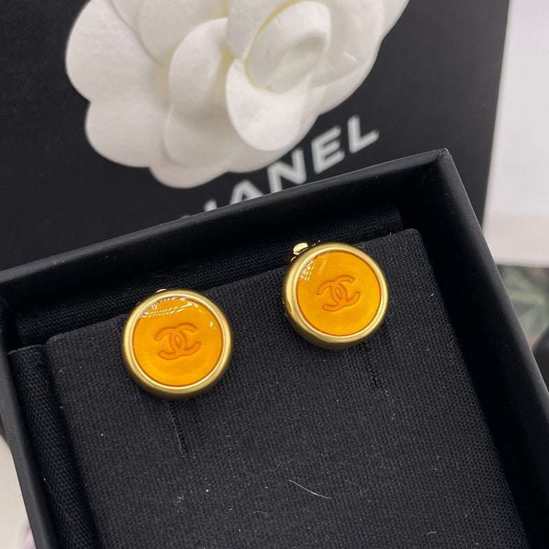 18K CC Orange Button Earrings