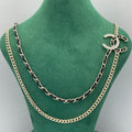 18K CC Black Leather Chain Necklace