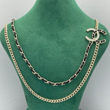 18K CC Black Leather Chain Necklace