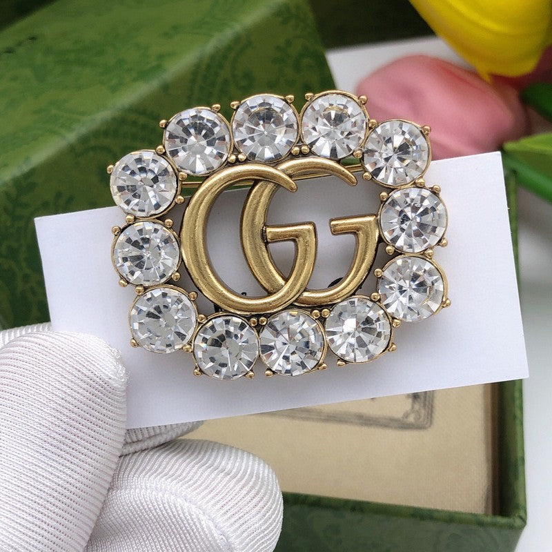 18K GG Crystal Square Brooch