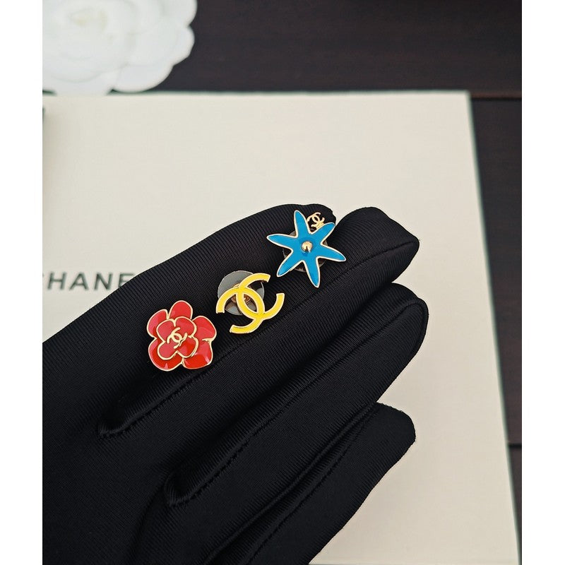 18K CC Color Camellia Earrings