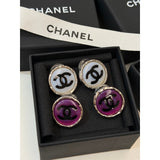 18K CC White & Purple Round Earrings