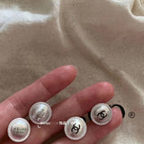 18K CC White Gold Round Earrings