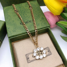 18K GUCCI Double G Flower Crystals Necklace