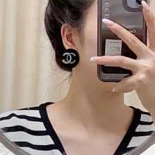 18K CC Black Resin Crystals Earrings