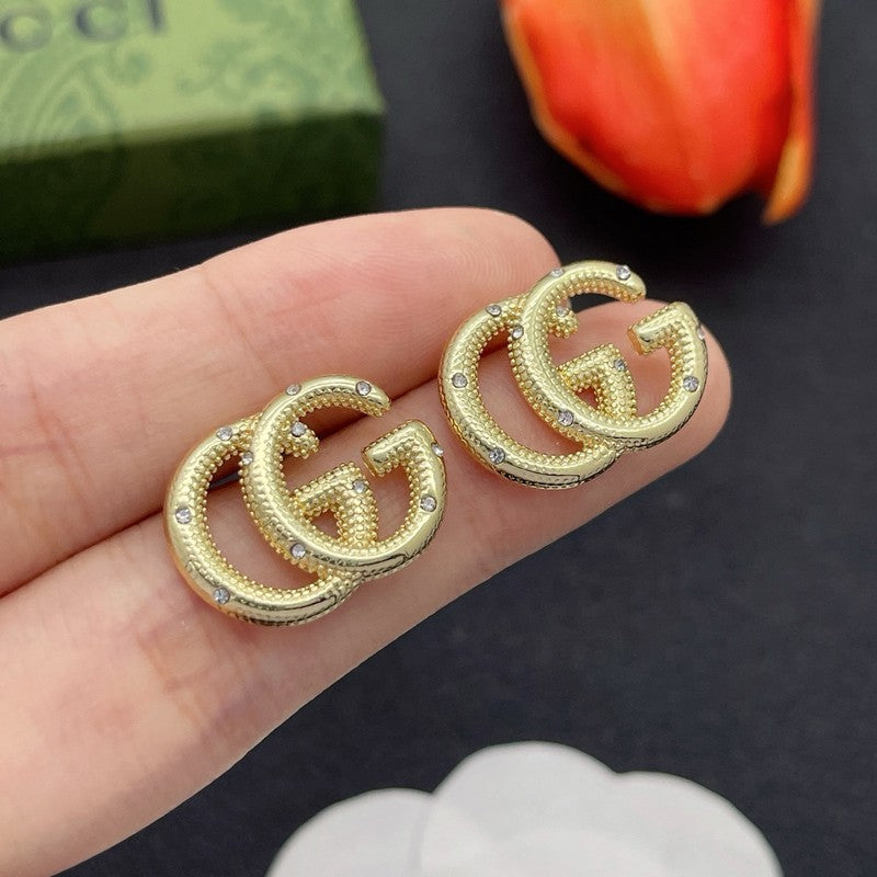 18K GG Pave Diamond Gold Earrings
