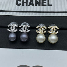 18K CC Pearl Drop Gold Earrings