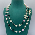 18K CC Black & Pink Bead Long Necklace