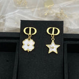 18K CD Flower & Star Gold Earrings