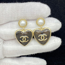 18K CC Pearl Heart Drop Gold Earrings