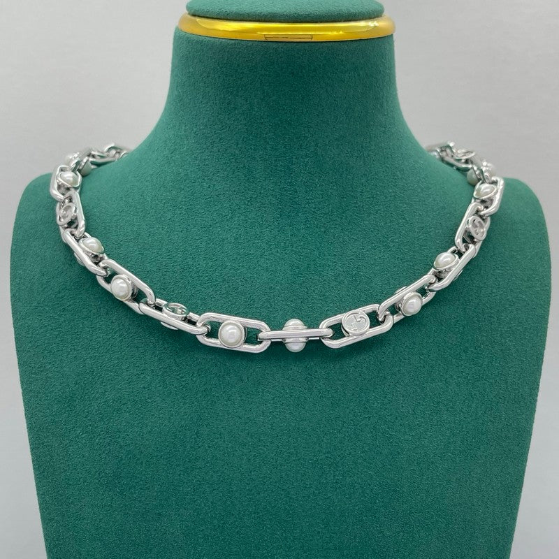 18K GG Gold Pearl Chain Necklace