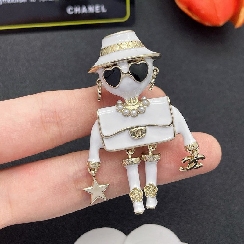 18K CC Robot Gabrielle Doll White Brooch
