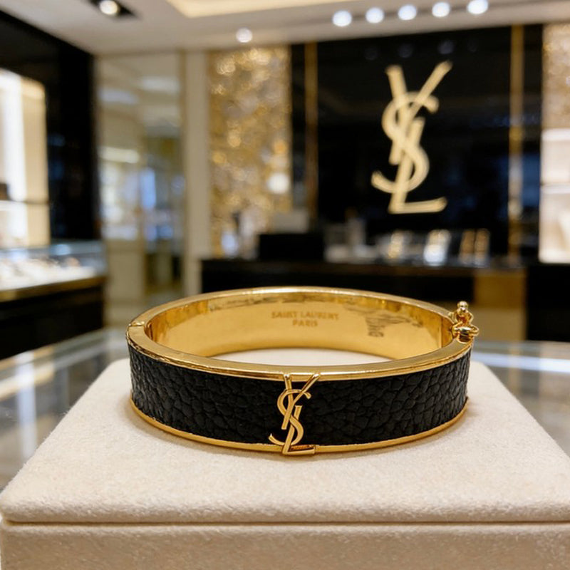 18K Saint Black Leather Gold Bracelet