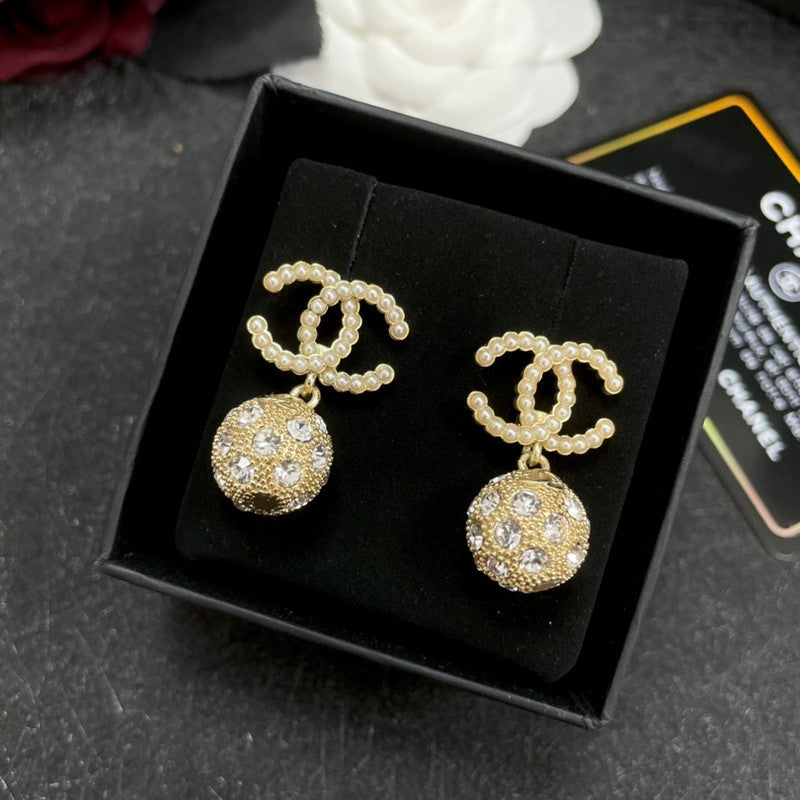 18K CC Gold Diamond Ball Earrings