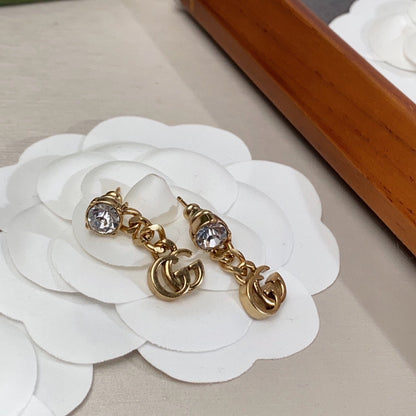 18K Double G Crystal Chain Earrings