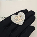 18K CC Diamond Heart Gold Brooch