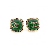 18K CHANEL CC Green Square Earrings
