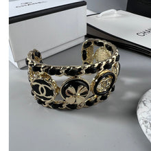 18K CHANEL Leather Open Cuff Bracelet