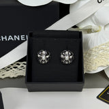 18K CC 26C Black Camellia Pearl Earrings