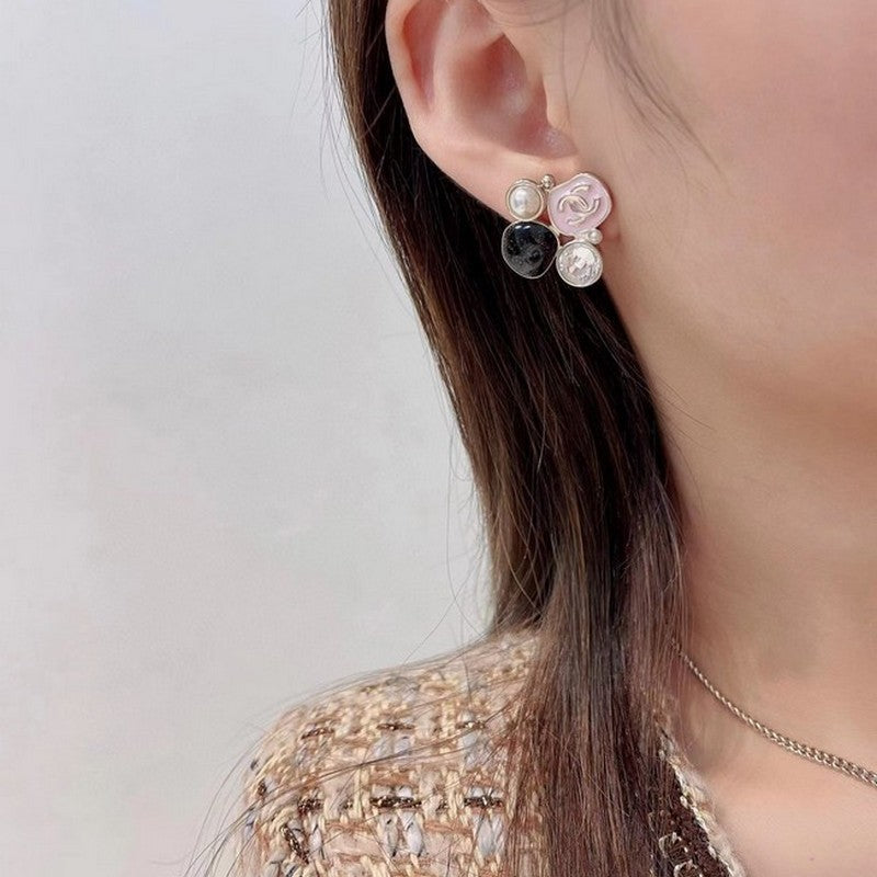 18K CC 25K Black & Pink Crystal Earrings