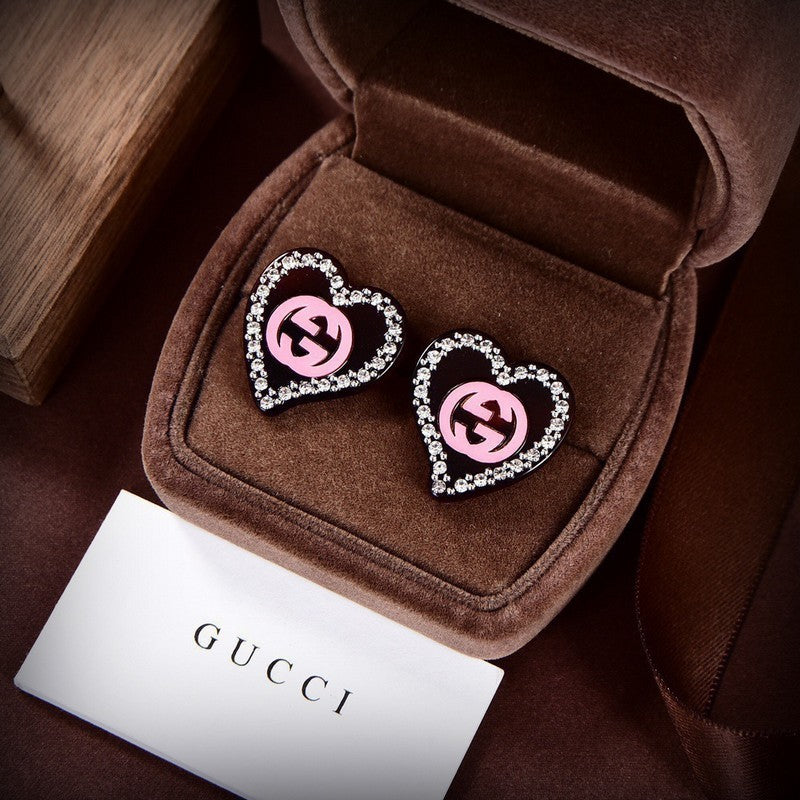 18K GG Pink Heart Earrings