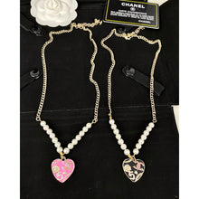 18K CC Pink & Black Heart Pearl Necklace