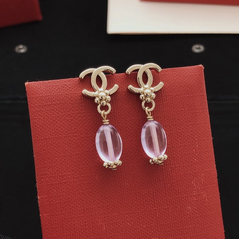 18K CC Purple Crystal Drop Earrings