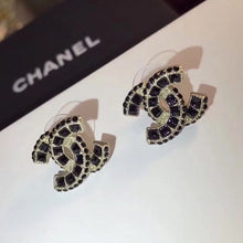 18K CC Black Crystals Earrings