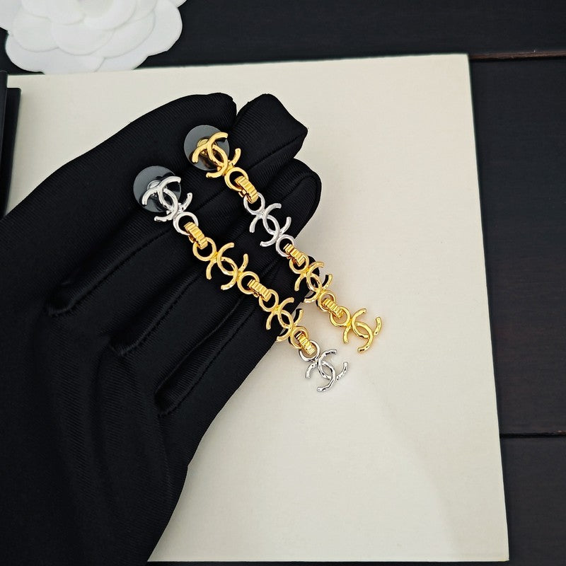 18K CC Gold Long Earrings