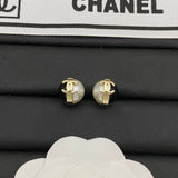 18K CC Black & White Pearl Gold Earrings
