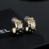 18K CC Half Circle Diamond Gold Earrings