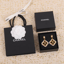 18K CC Square Pearl Pendant Earrings