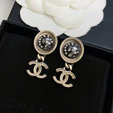 18K CC Black Crystal Earrings