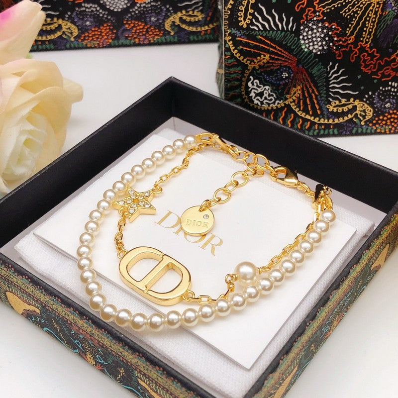 18K CD Pearls Gold Chain Bracelet