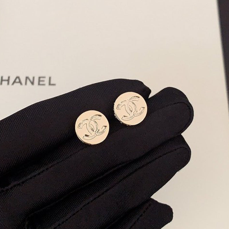 18K CC Gold Button Earrings